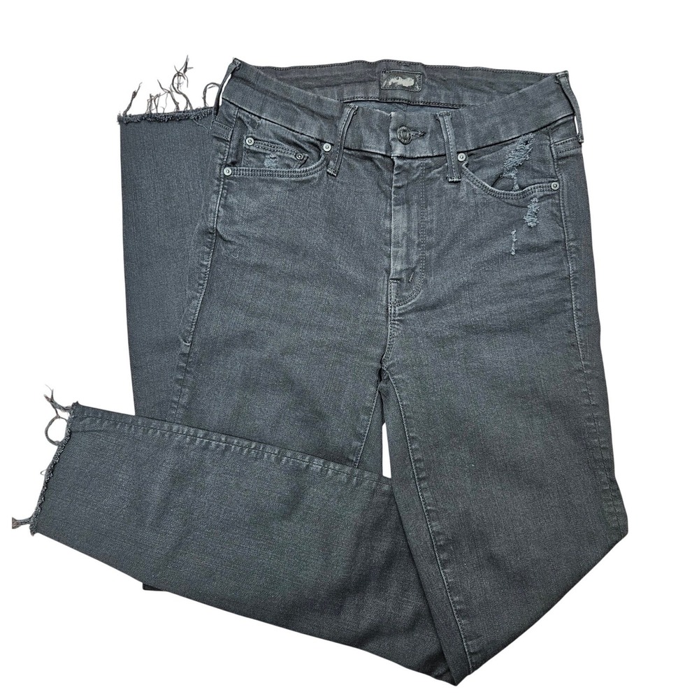 Mother Looker Ankle Fray Jeans Guilty as Sin Black Distressed Skinny Size 25
